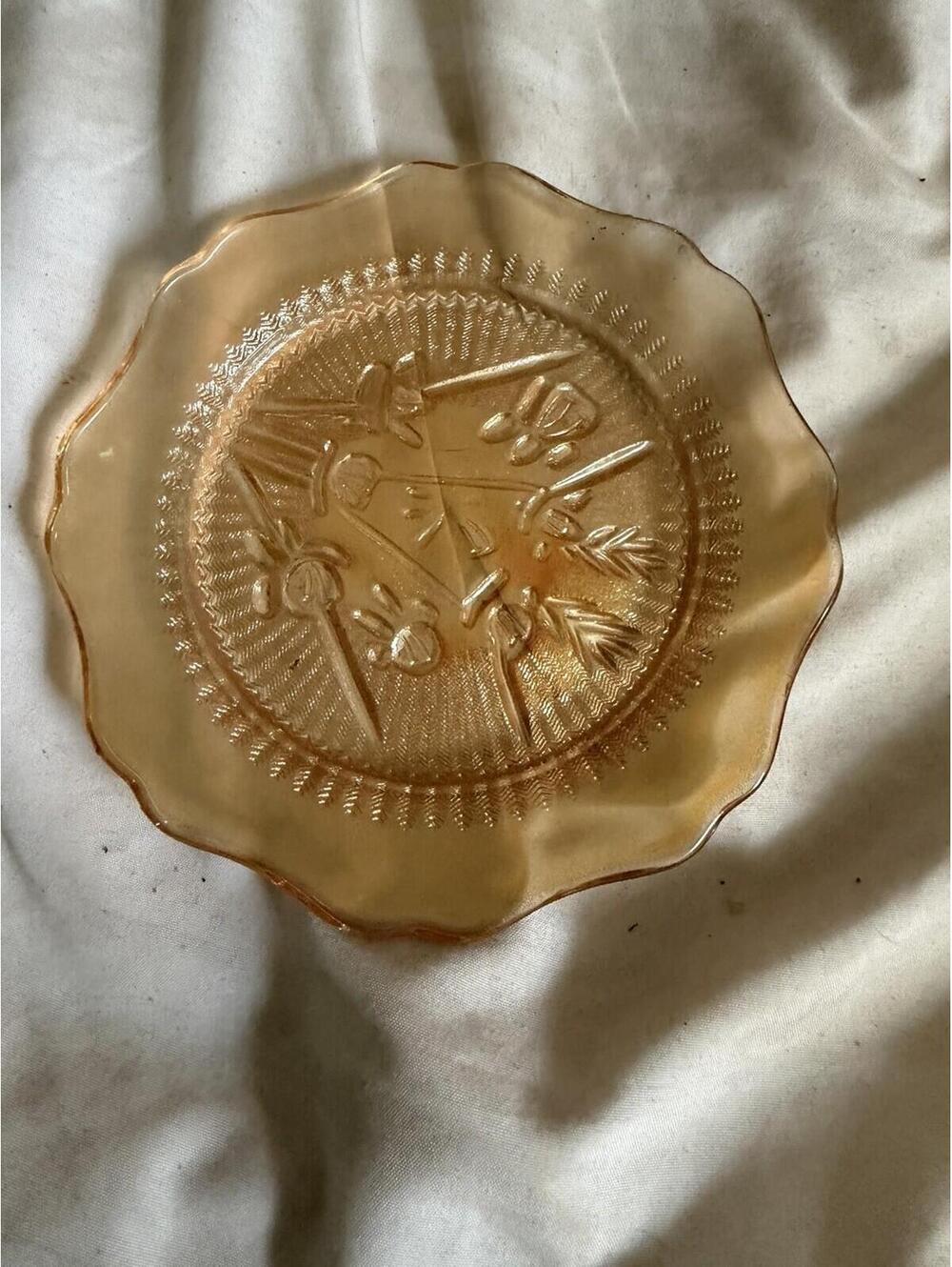 VTG 1960s MCM Jeanette Iris Saucers Depression Carnival Glass Orange 5.5" Plate